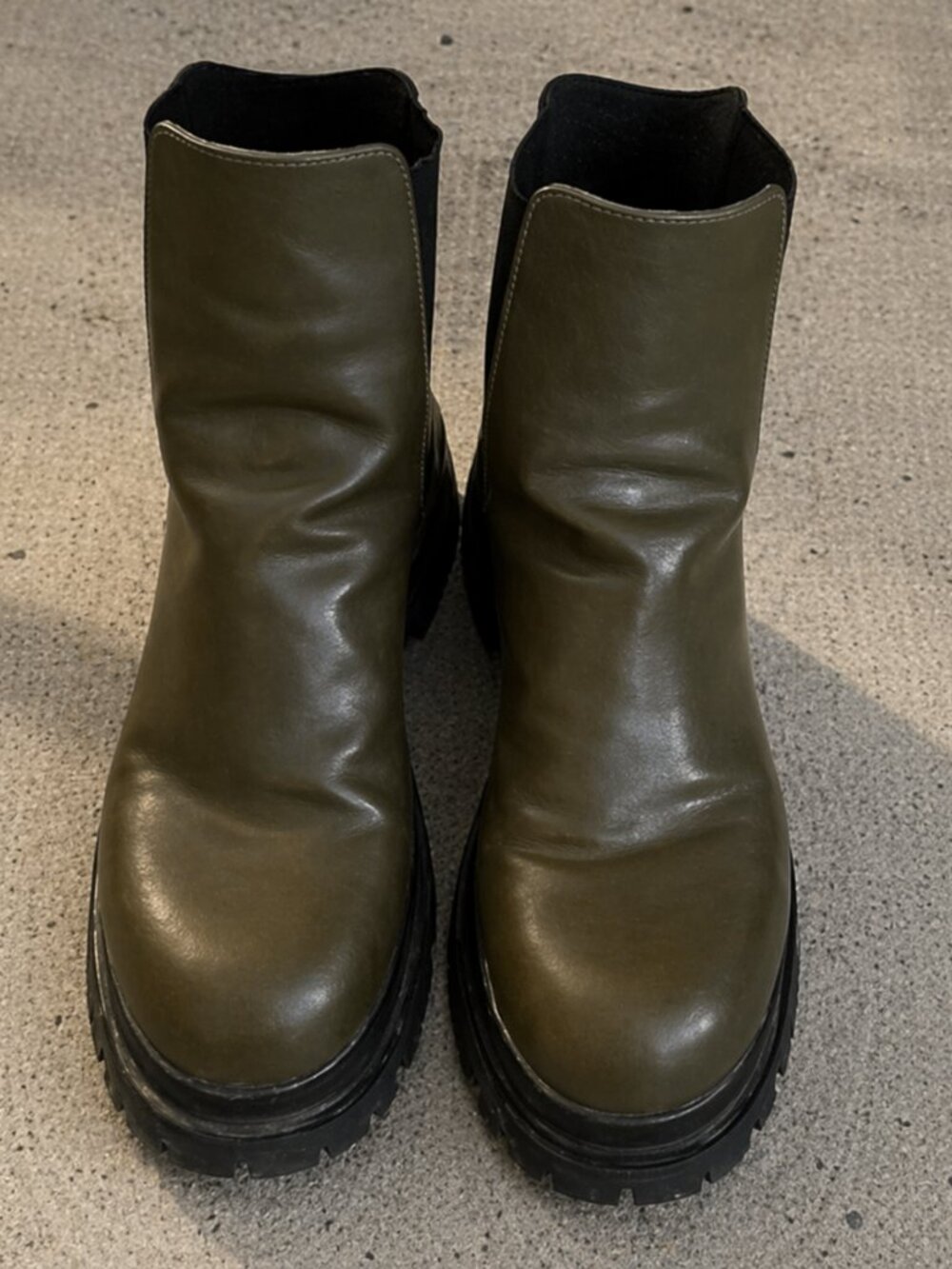 ZARA Chunky Lug Sole Chelsea Boots Olive Green | Platform Combat Boot | EUC - Picture 4 of 4